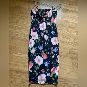 Dark floral fitted empire waist slip dress